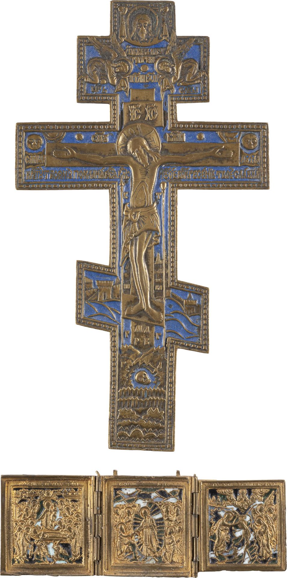 BRONZE-HAUSKREUZ UND TRIPTYCHON MIT HOCHFESTEN      Russland, 19. Jh.    Bronze, reliefiert gegossen - Image 3 of 3