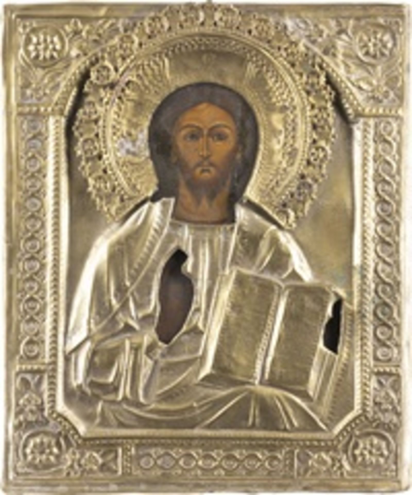 IKONE MIT CHRISTUS PANTOKRATOR MIT OKLAD  - Bild 2 aus 3