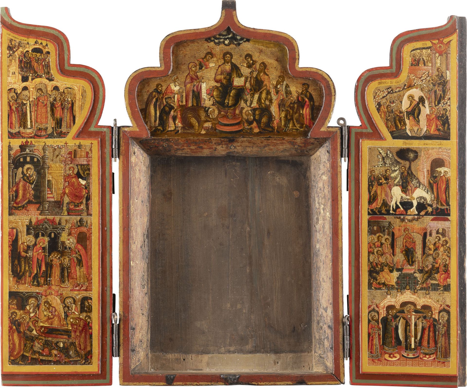 SEHR FEINES TRIPTYCHON MIT DEESIS UND HOCHFESTEN DES ORTHODOXEN KIRCHENJAHRES 