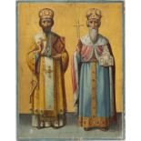 KLEINE IKONE MIT DEN HEILIGEN JOHANNES CHRYSOSTOMUS UND STEFAN UROS III. DECANSKI