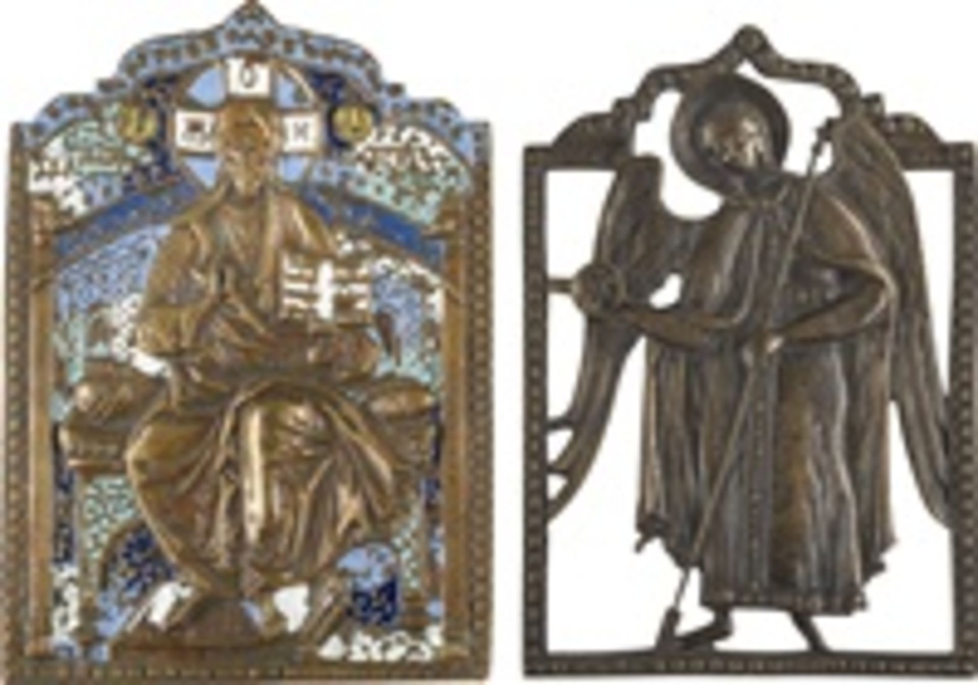 ZWEI BRONZE-IKONEN: THRONENDER CHRISTUS PANTOKRATOR UND ERZENGEL GABRIEL  - Bild 2 aus 3