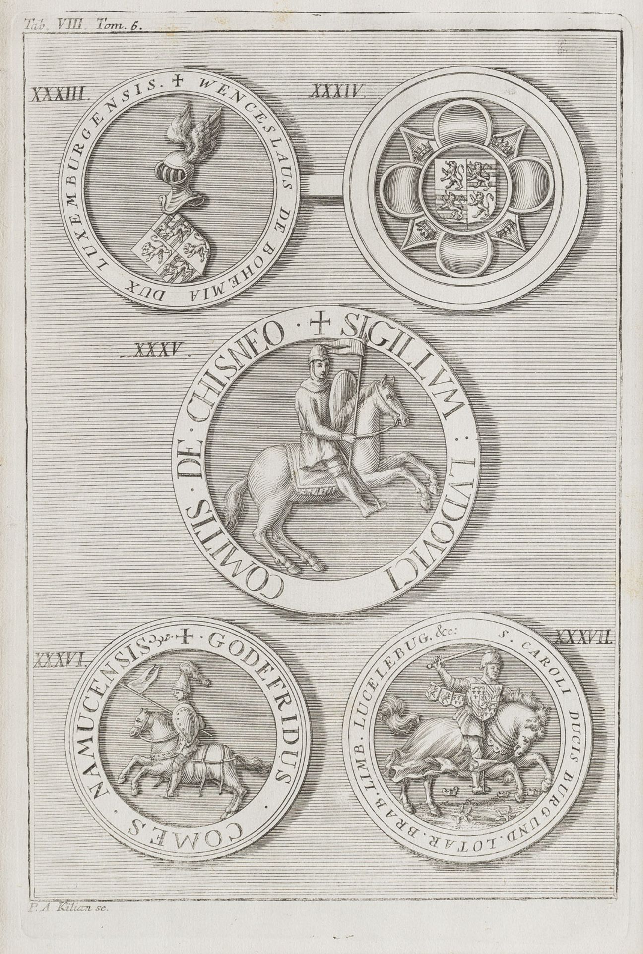 16 Siegel-Kupferstiche aus 'Sceaux et monnoies des Comtes et Ducs de Luxembourg et des Comtes de Chi - Image 2 of 5