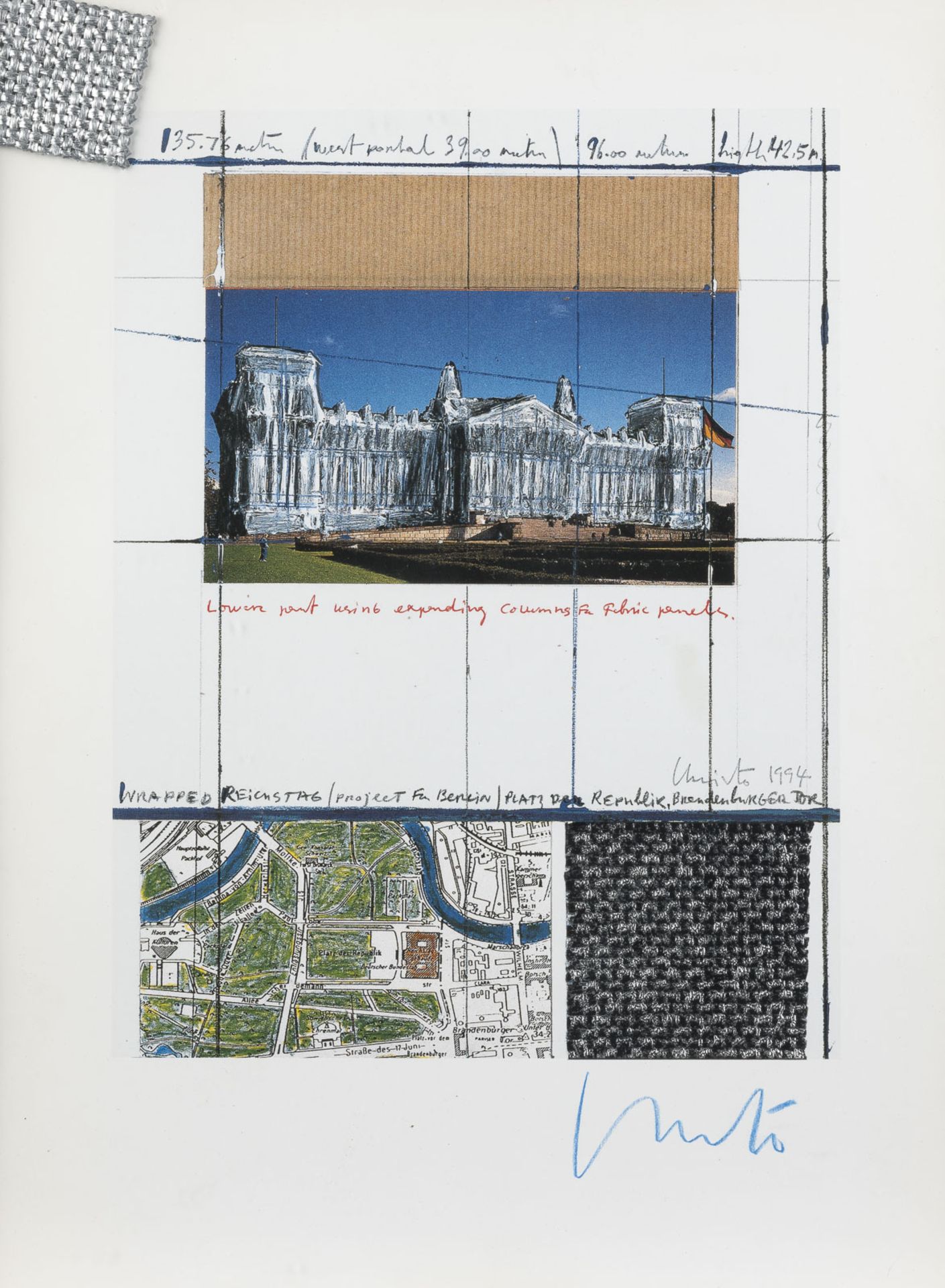 CHRISTO & JEANNE-CLAUDE 'WRAPPED REICHSTAG, PROJECT FOR BERLIN' (1994) MIT STOFFPROBE