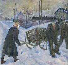 CONRAD FELIXMÜLLER 'BAHNHOF TAUTENHAIN, FRÄULEIN KRASSELT MIT POSTKARRE' (1958)