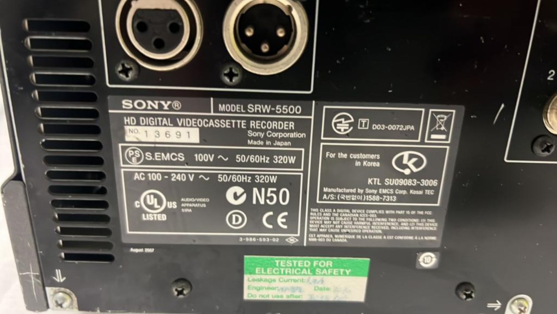 Sony SRW-5800 HDCAM Broadcast Digital Video Recorder No flight case SN: 13691 - Image 3 of 3