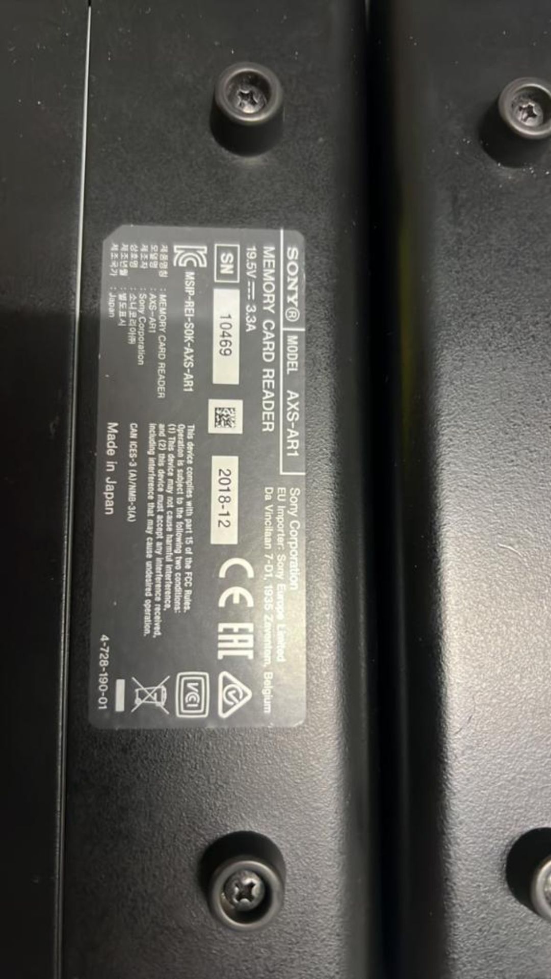 (2) Sony AXS-AR1 Memory card reader SN: 10651 / SN: 10469 - Image 3 of 5
