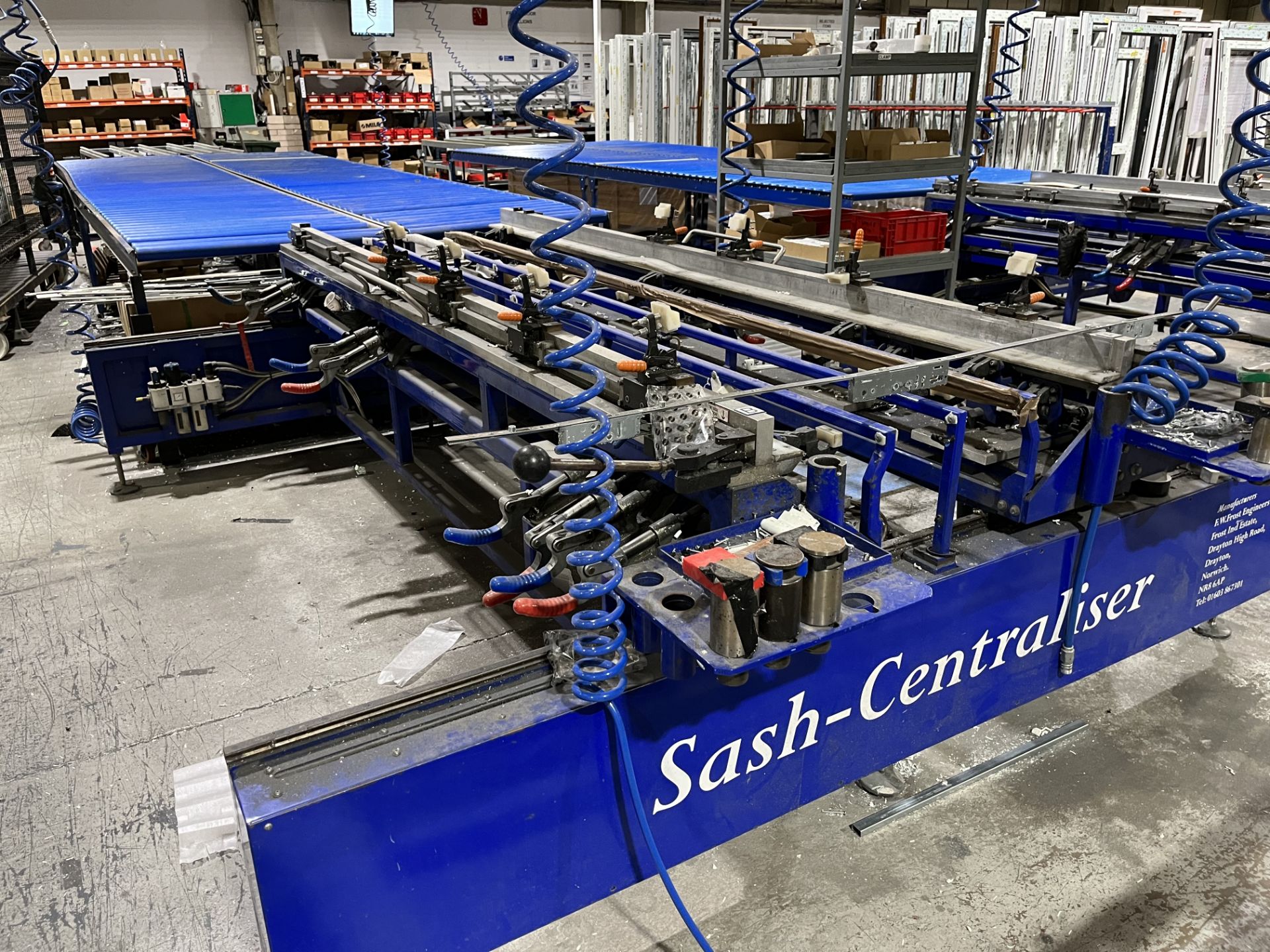 1 x FW Frost Engineers Sash-Centrilser Door Jigs with Associated Gravity Roller Conveyors