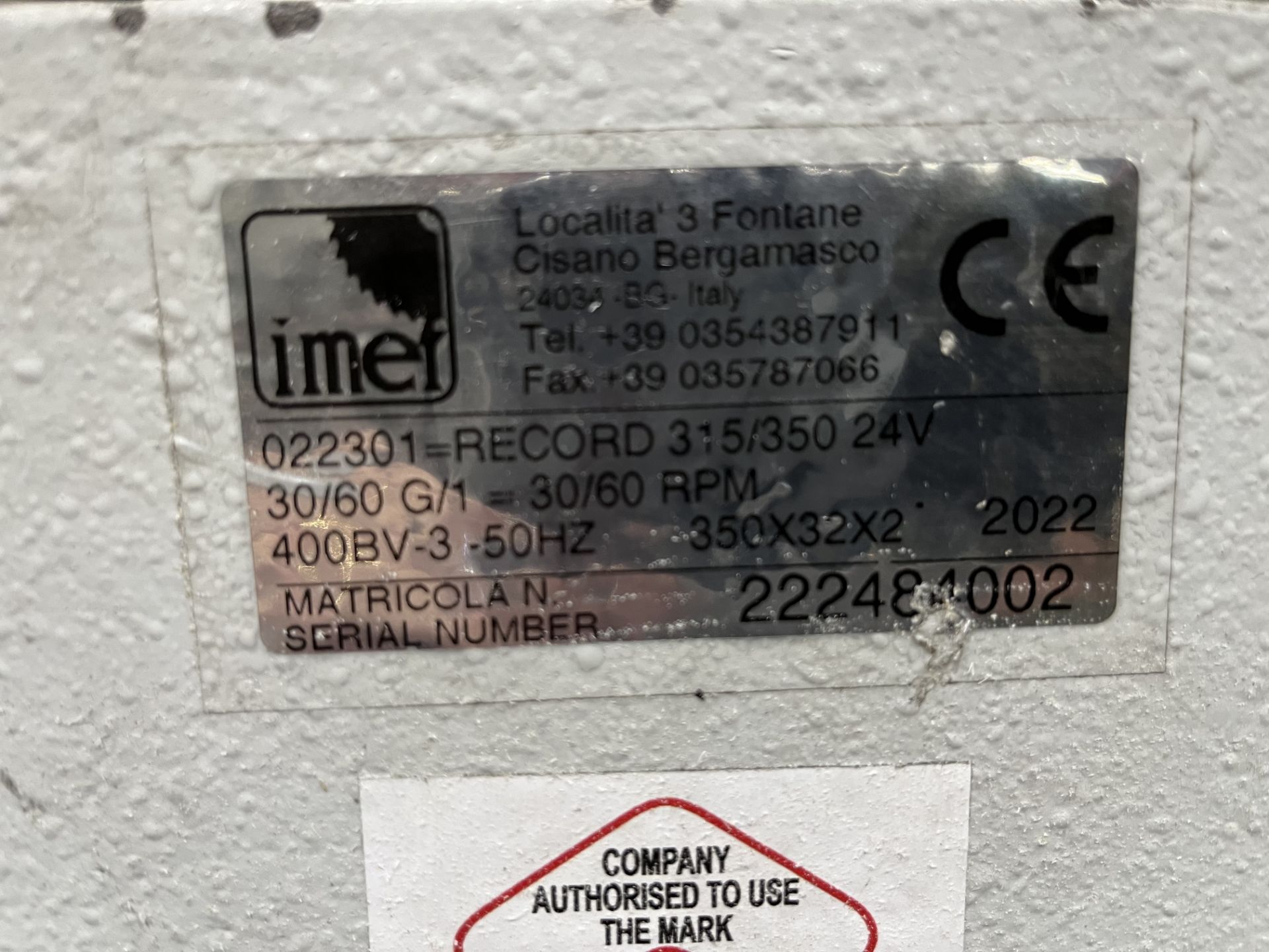 IMET Record 315/350 24 V Mitre Saw Serial No. 22248 - Image 2 of 2