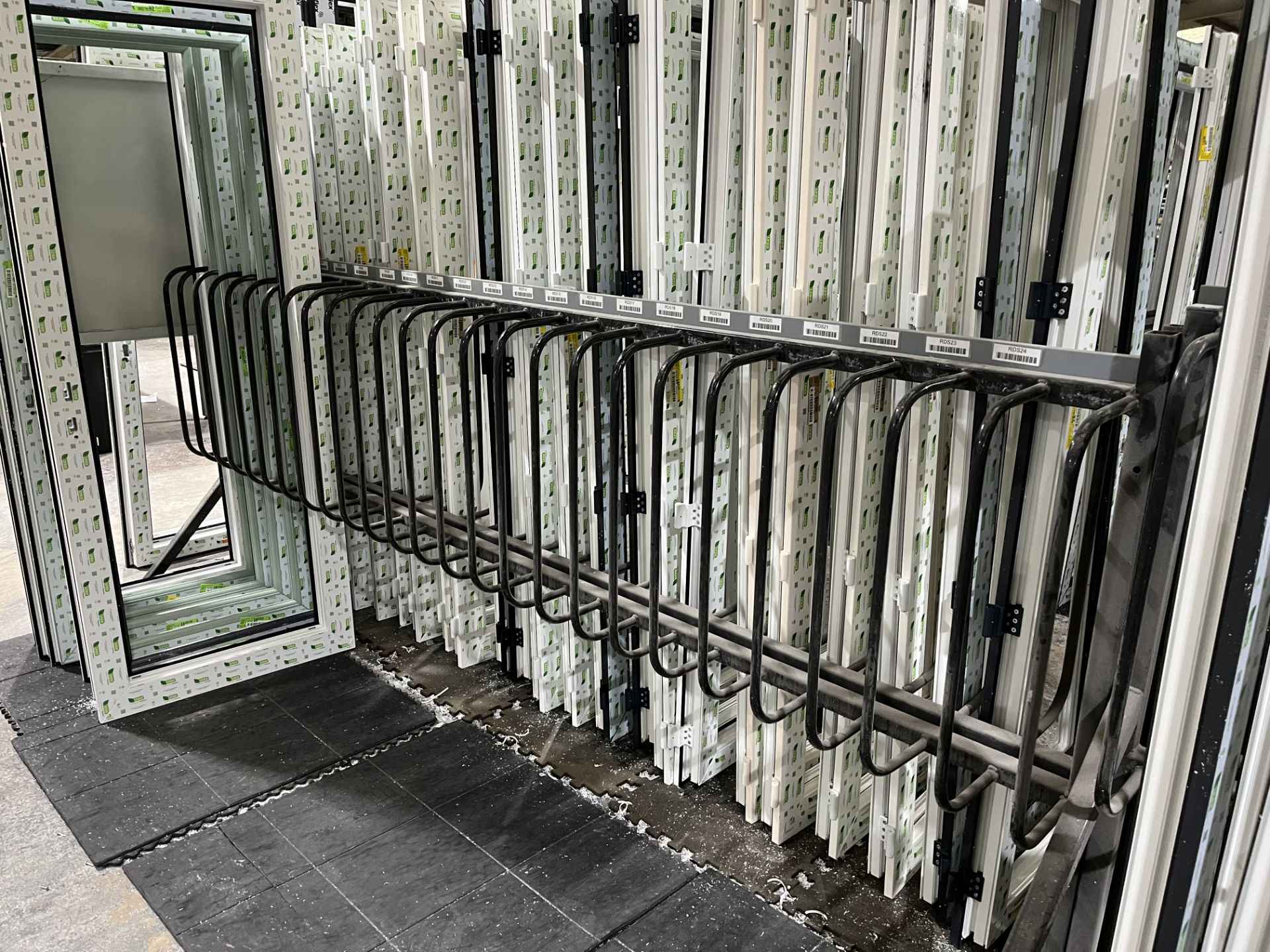 2, 3.2m steel fabricated (25 location) uPVC dorr frame storage rack