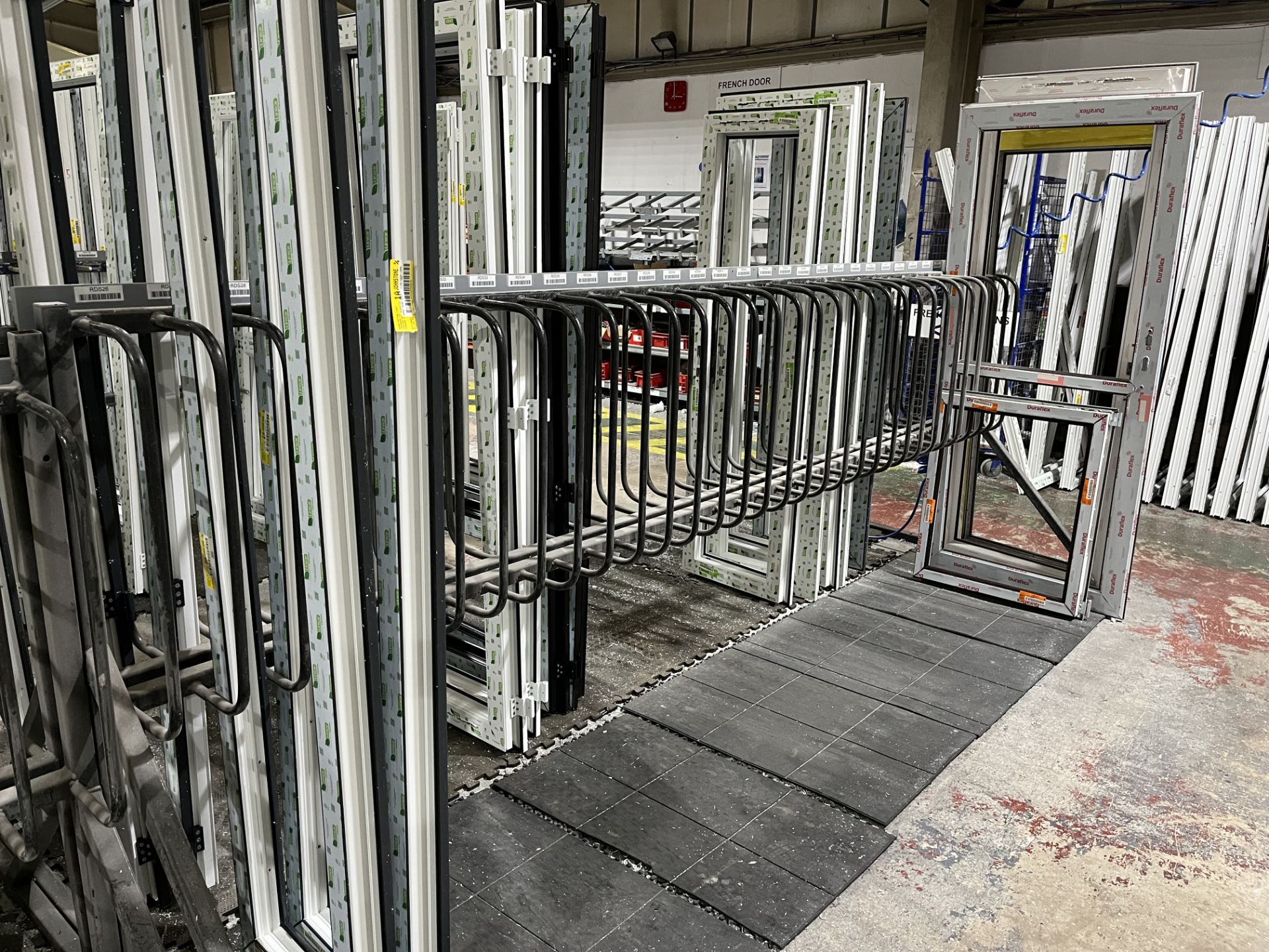 2, 3.8m steel fabricated (30 location) uPVC door frame storage rack