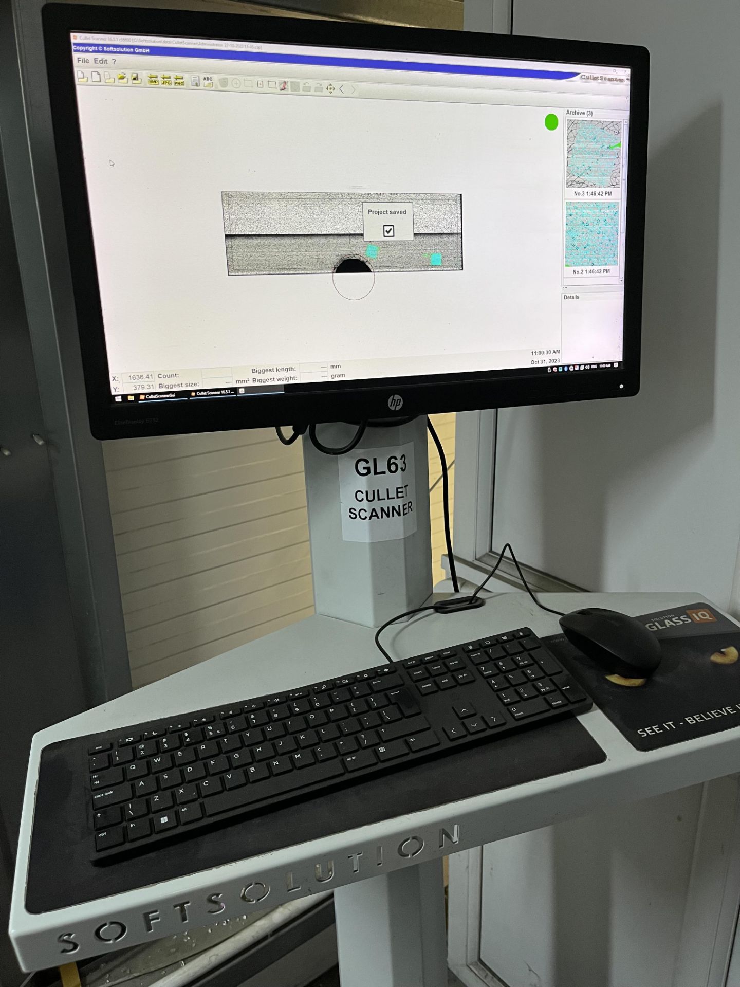 Soft Solution Glass IQ Cullet Scanner with Associated Monitor, Keyboard and Equipment Serial No. CS - Image 2 of 3