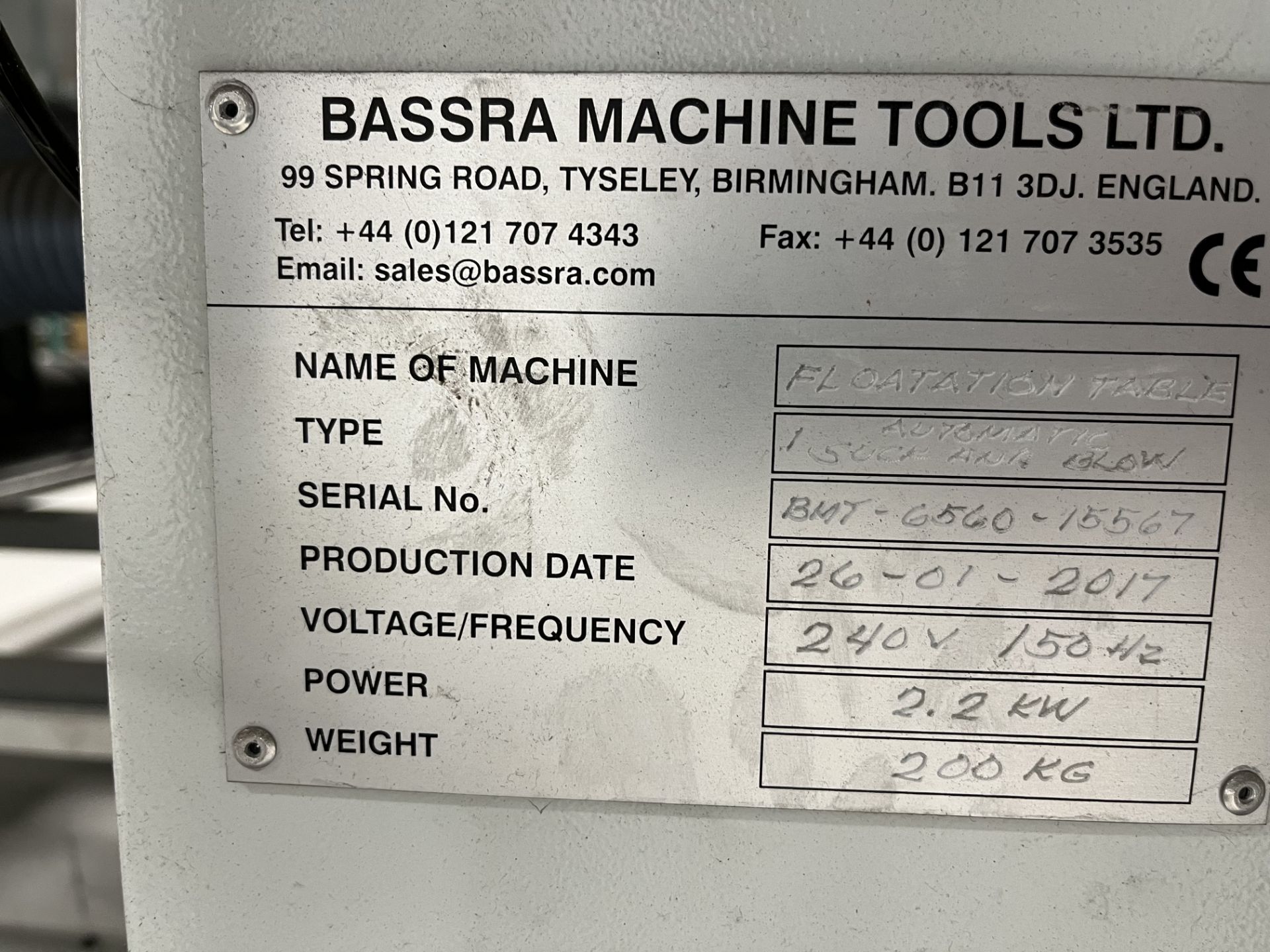 Bassra Machine Tools Auto Suction and Blow Flotation Table Serial No. BMT-6560-15567 (2017) - Image 2 of 2