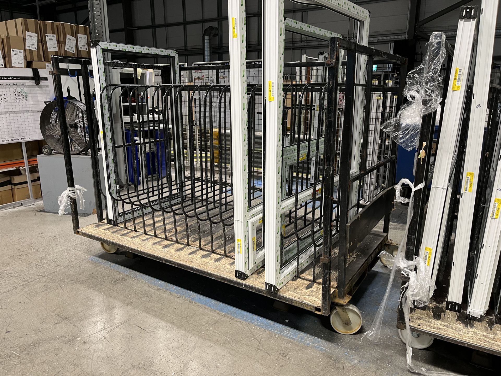 4, Steel fabricated uPVC frame storage trolleys. 19 locations, approx size 2.8x1.7x1.75m h.