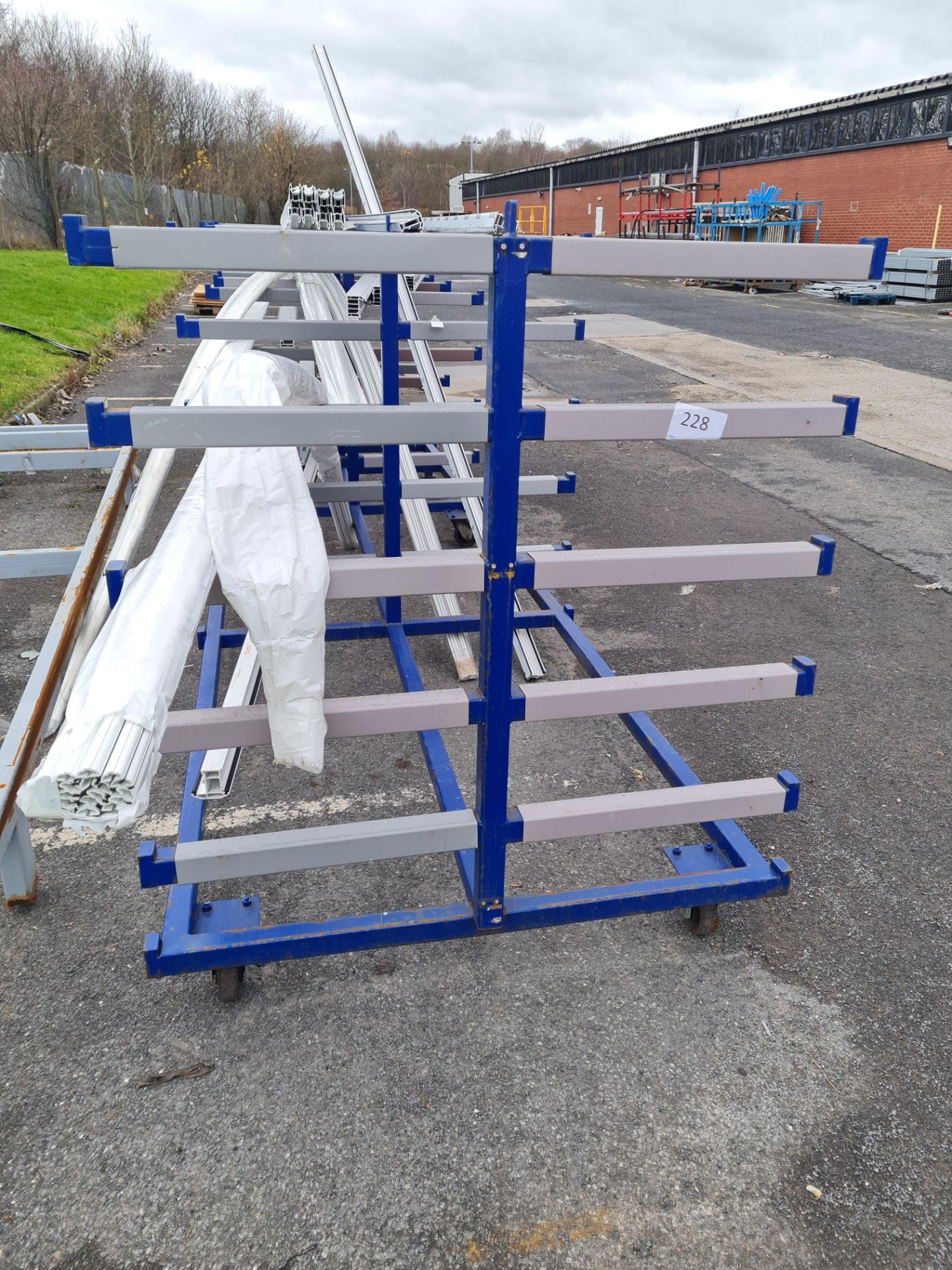 Mobile Welded Steel Double Sided Stock Rack 4.57m L x 1.25m W x 1.46m H Contents Excluded