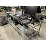 4, Steel fabricated QC/Shipping tables with tool and component storage. Sizes: 2@2.4x1.2m, 1@2.1x1.2