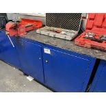 1, Double steel fabricated work bench with vice