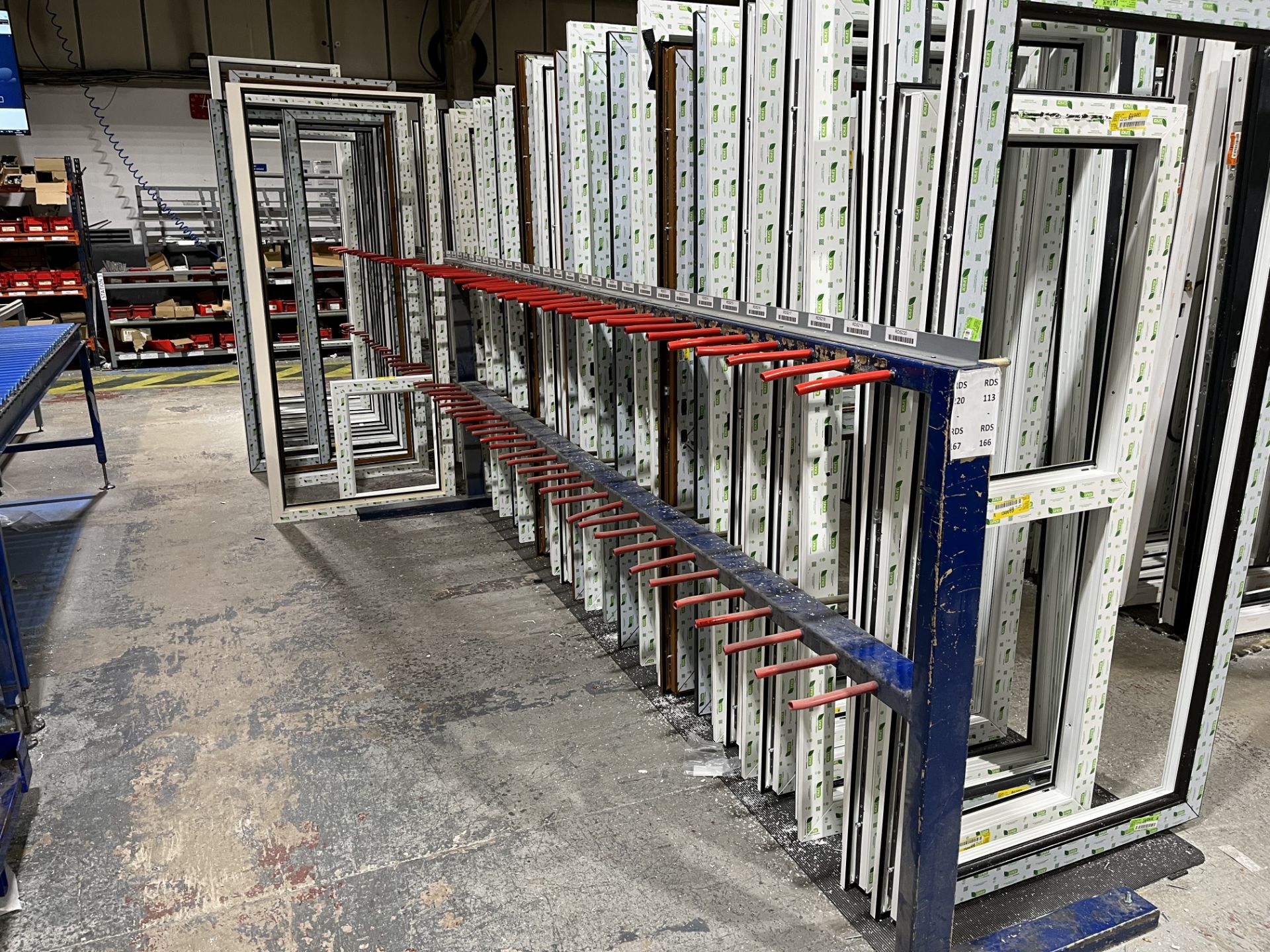 1, 7.2m steel fabricated (100+ location) uPVC door frame storage rack (2 sided)