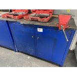 1, Double steel fabricated work bench with vice