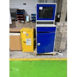 Computer Workstation In Steel Cabinet With Monitor, HP Printer and A Yellow COSHH Single Door Cabine