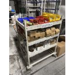 2, Steel frames component storage trolleys with three shelves. Size appox. 85Wx60Dx120H cms