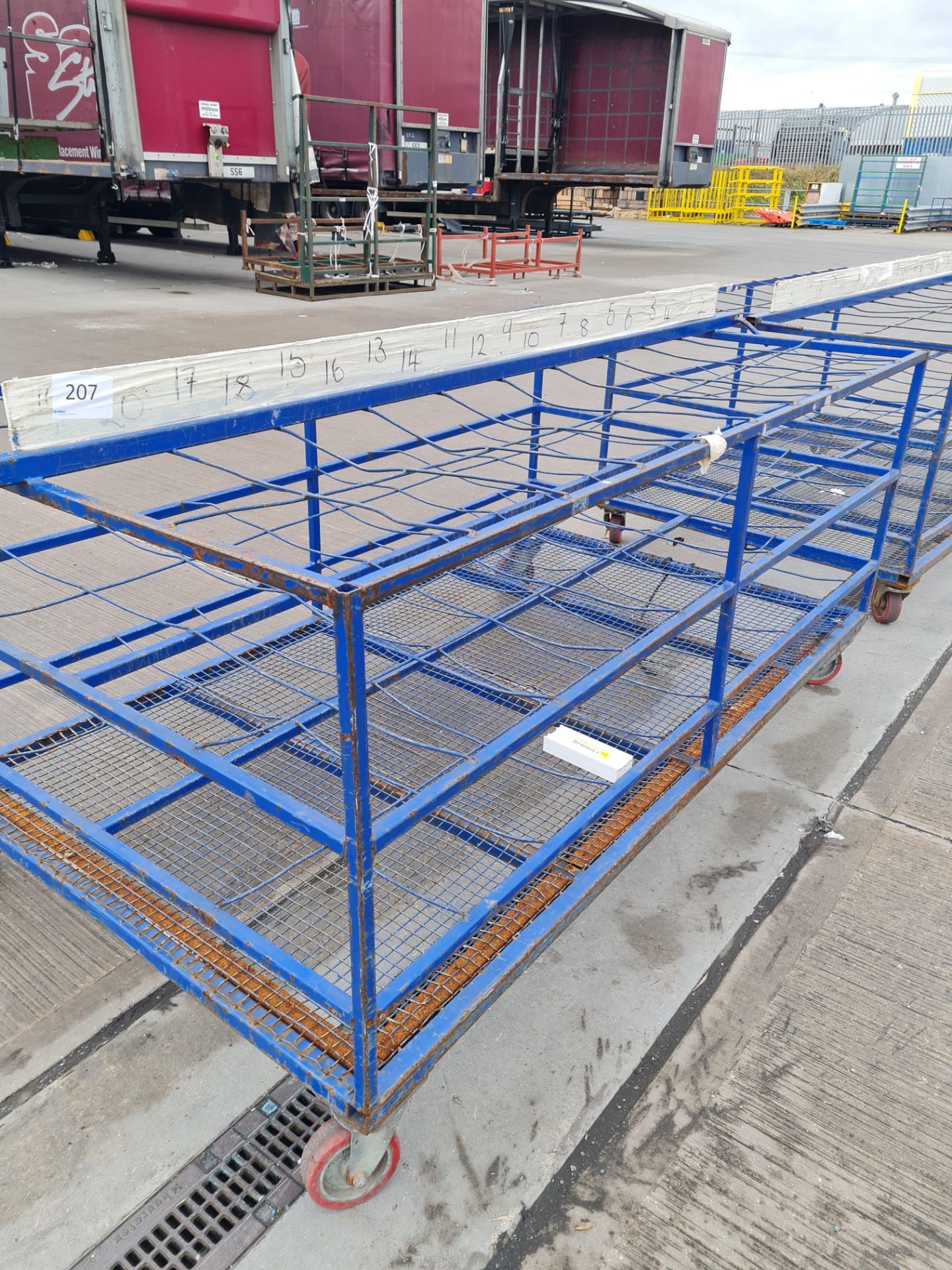 2 Mobile Welded Steel Works Trolleys 2.3m x 1.3m