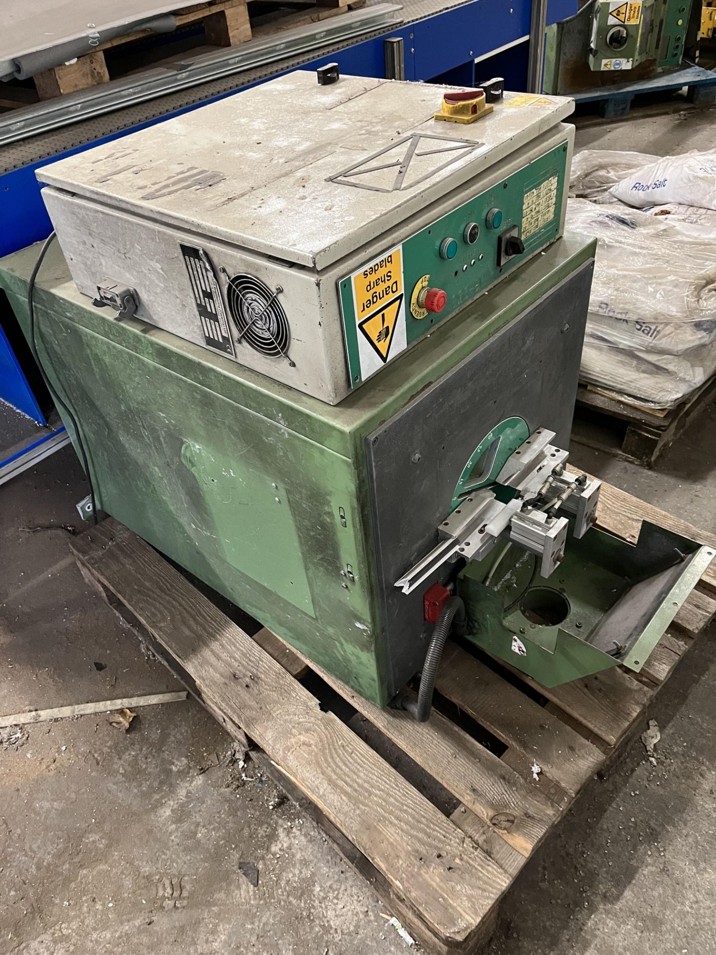 1, Bead saw with infeed and outfeed units. Working condition when removed.