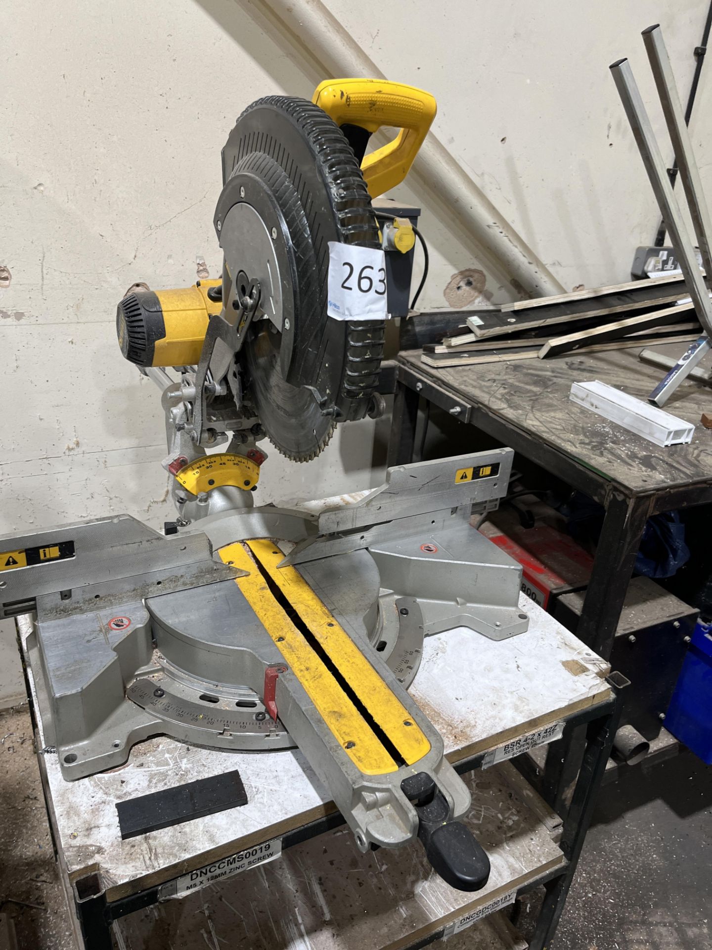 Dewalt, Mitre Saw On Steel Bench