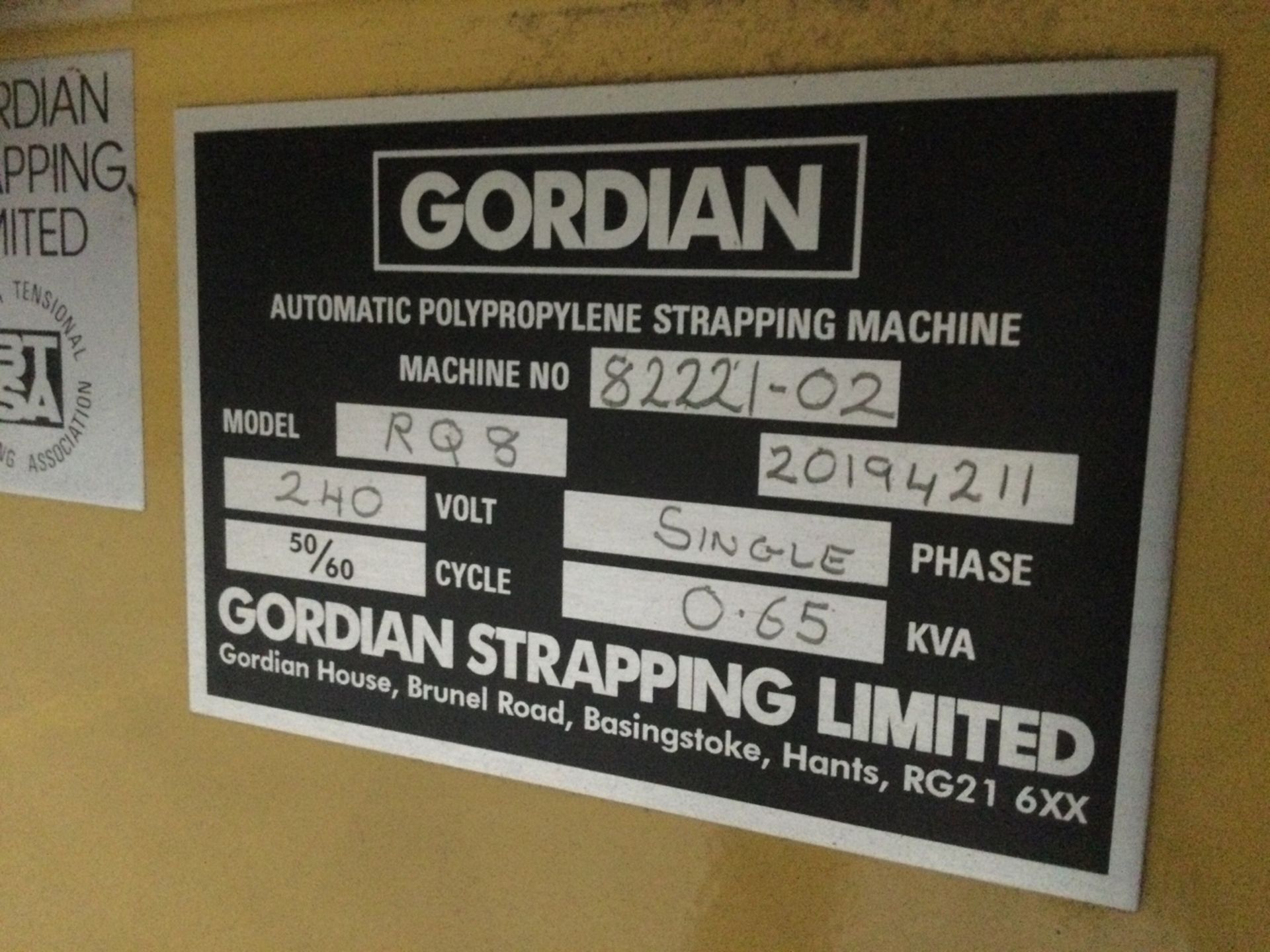 Gordian RQ8 Electronic Strapping Machine serial number 82221-02 - Image 2 of 2