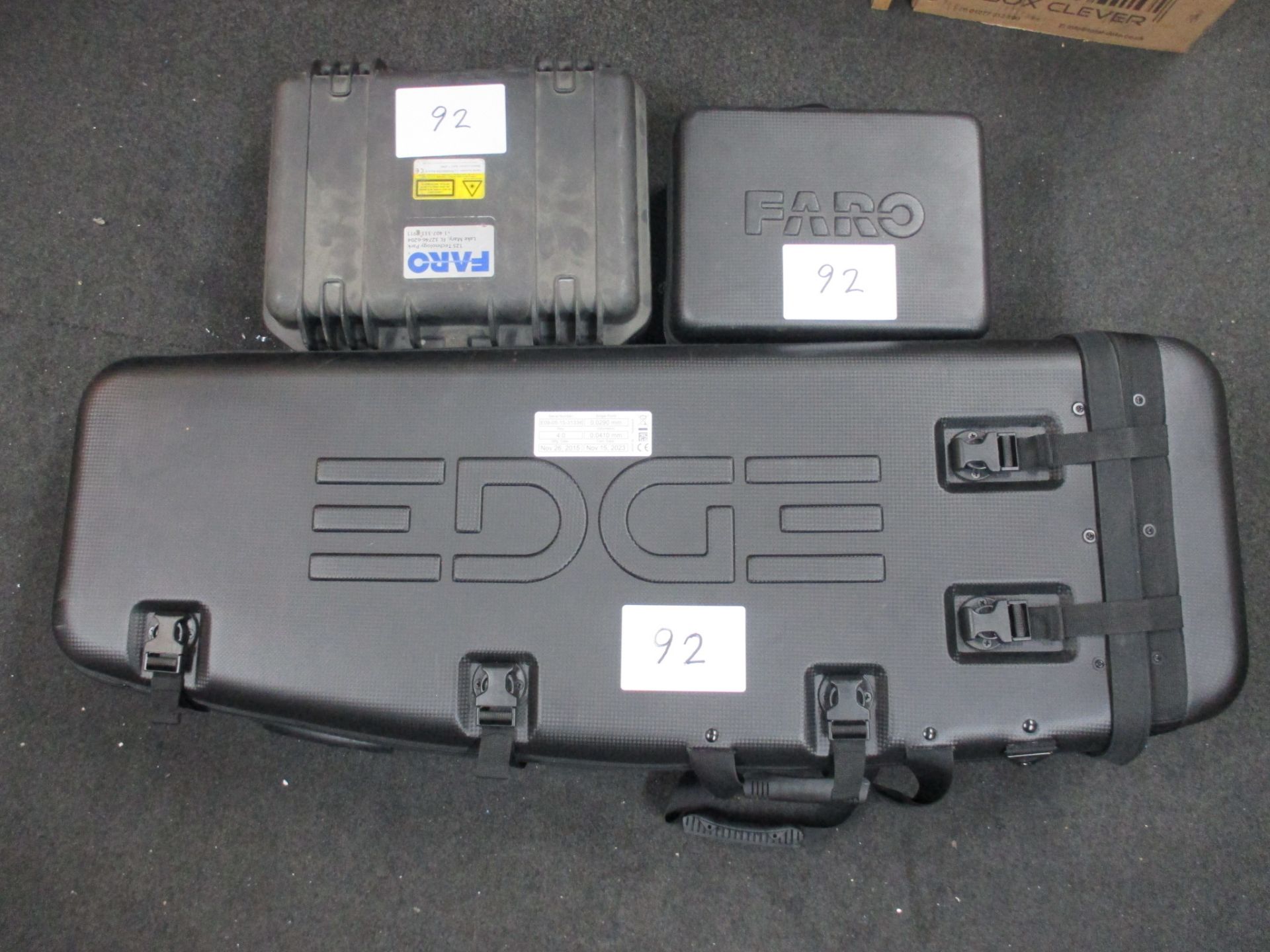 1: Faro Edge Measuring Arm (2015) 1: Faro Laser Line Probe (2006), 1: Faro LLP HD Scanner (2015) and