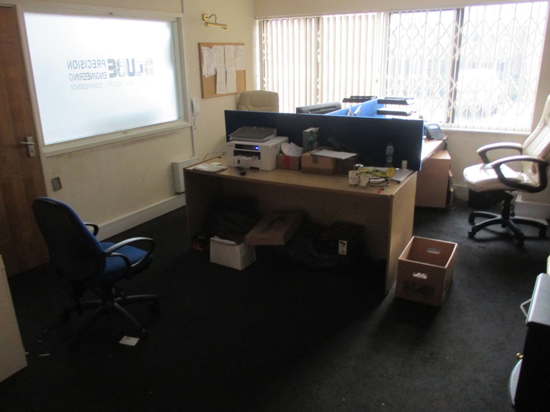 1: Contents of Accounts Office to Include Desks, Monitors, Chairs, Desktop Printer, Shredder.