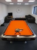 1, American 9ft Slate Bed Pool Table with Cue's, Cue Rest, Triangle, Ball's, Brush and Chalk as Lott