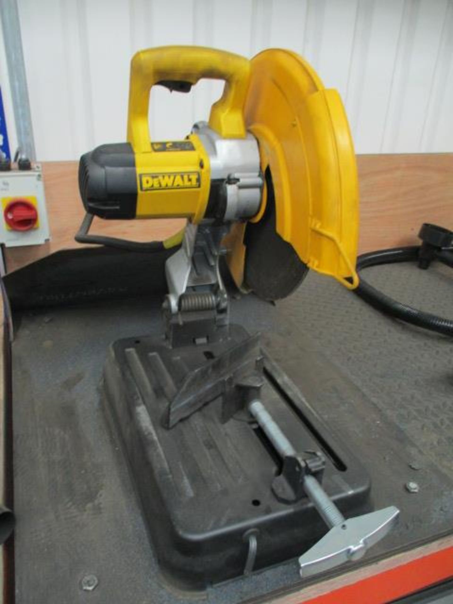 1, DeWalt D28730, Table Mounted Metal Chop Saw Serial No. 11878 With Portable Extraction Unit