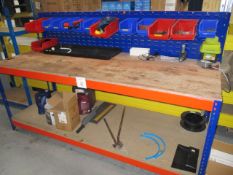 1, Work bench, with upstands and contents of plastic Tote Bin As Lotted