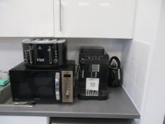 Qty Kitchen Sundries, Including, Delonghi Magnifica Evo Coffee Machine, Toaster, Kettle, Microwave a