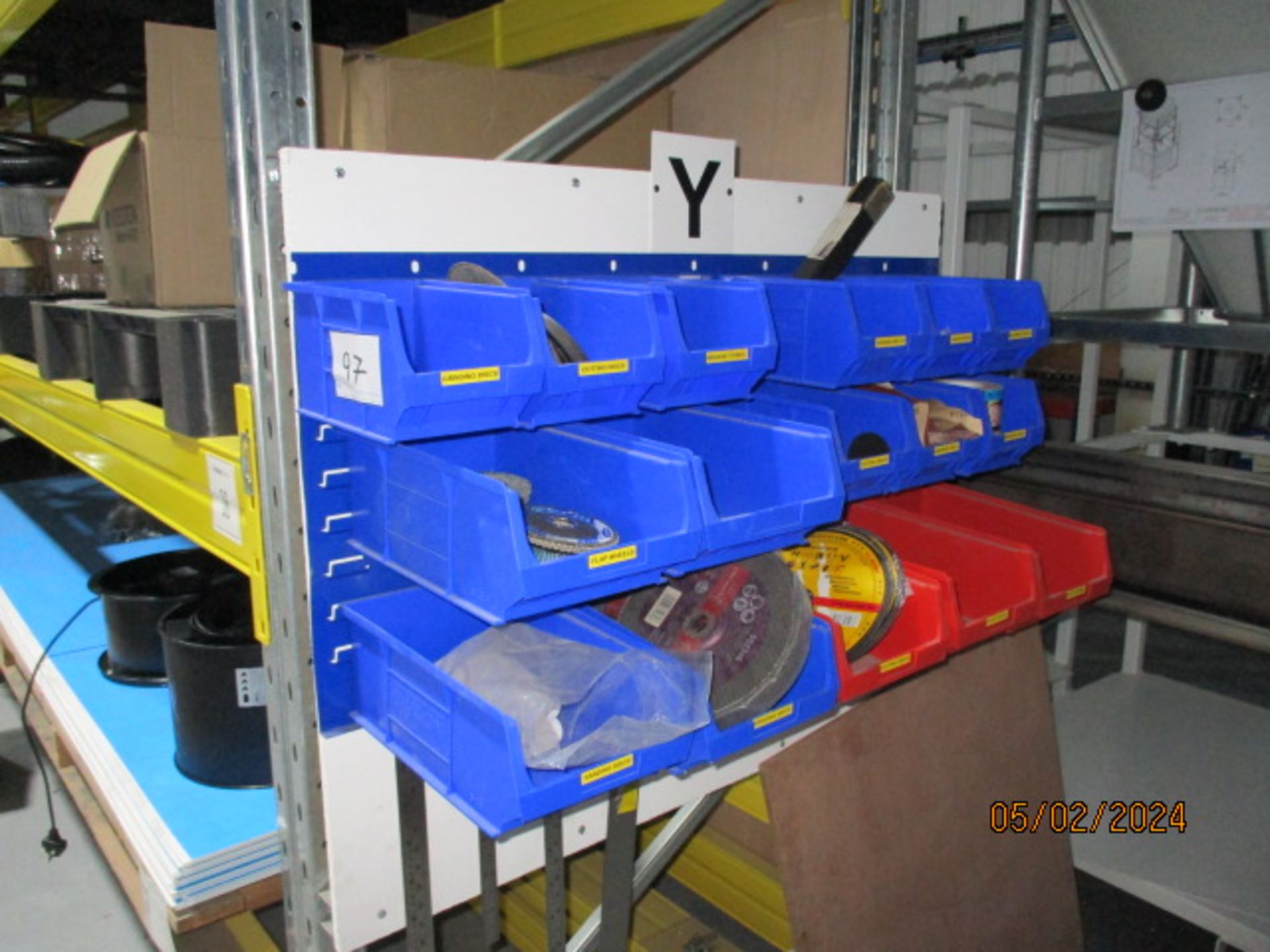 Quantity Lin Bins with Assorted Fixings & Abrasives Including Trolley - Image 3 of 3