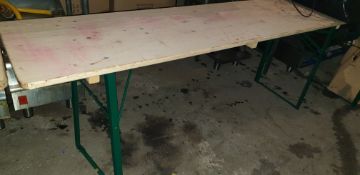 Qty Lot to consist of 23 wooden top, green metal based collapsible tables and c54 wooden top, metal