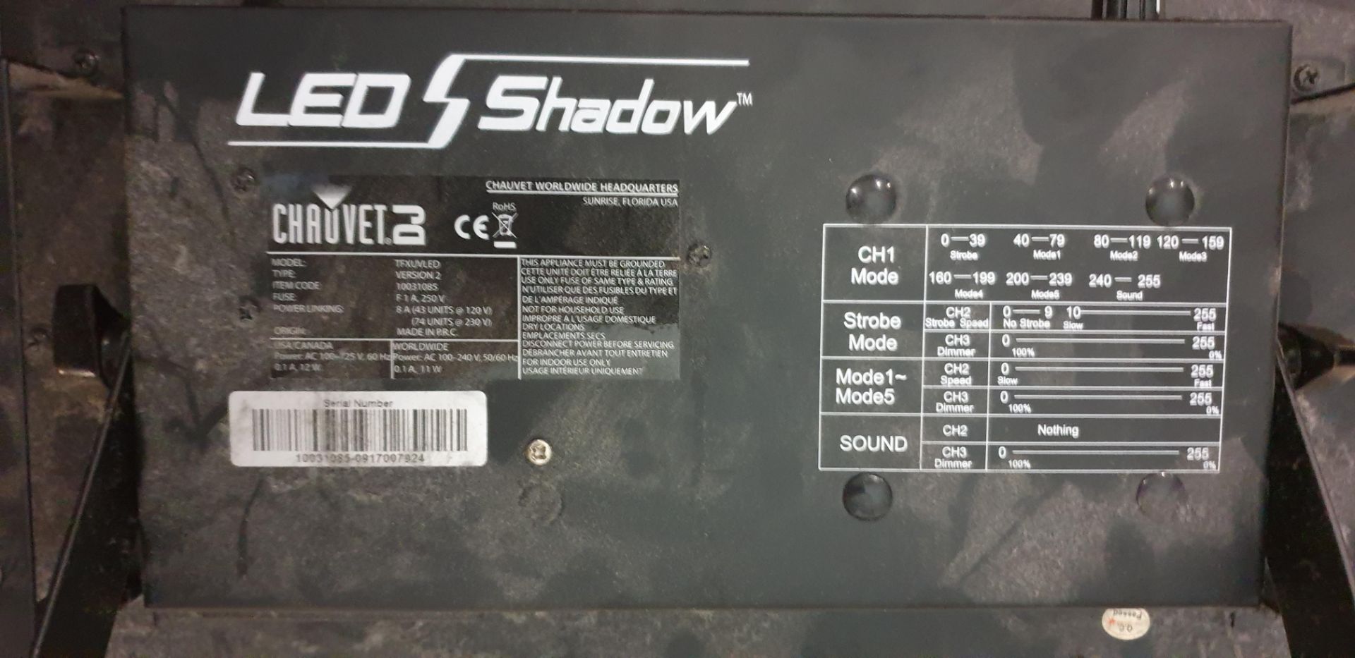 1 ; Chauvet TFX-UVLED LED Shadow UV Wash Black Light Panel. - Image 3 of 3