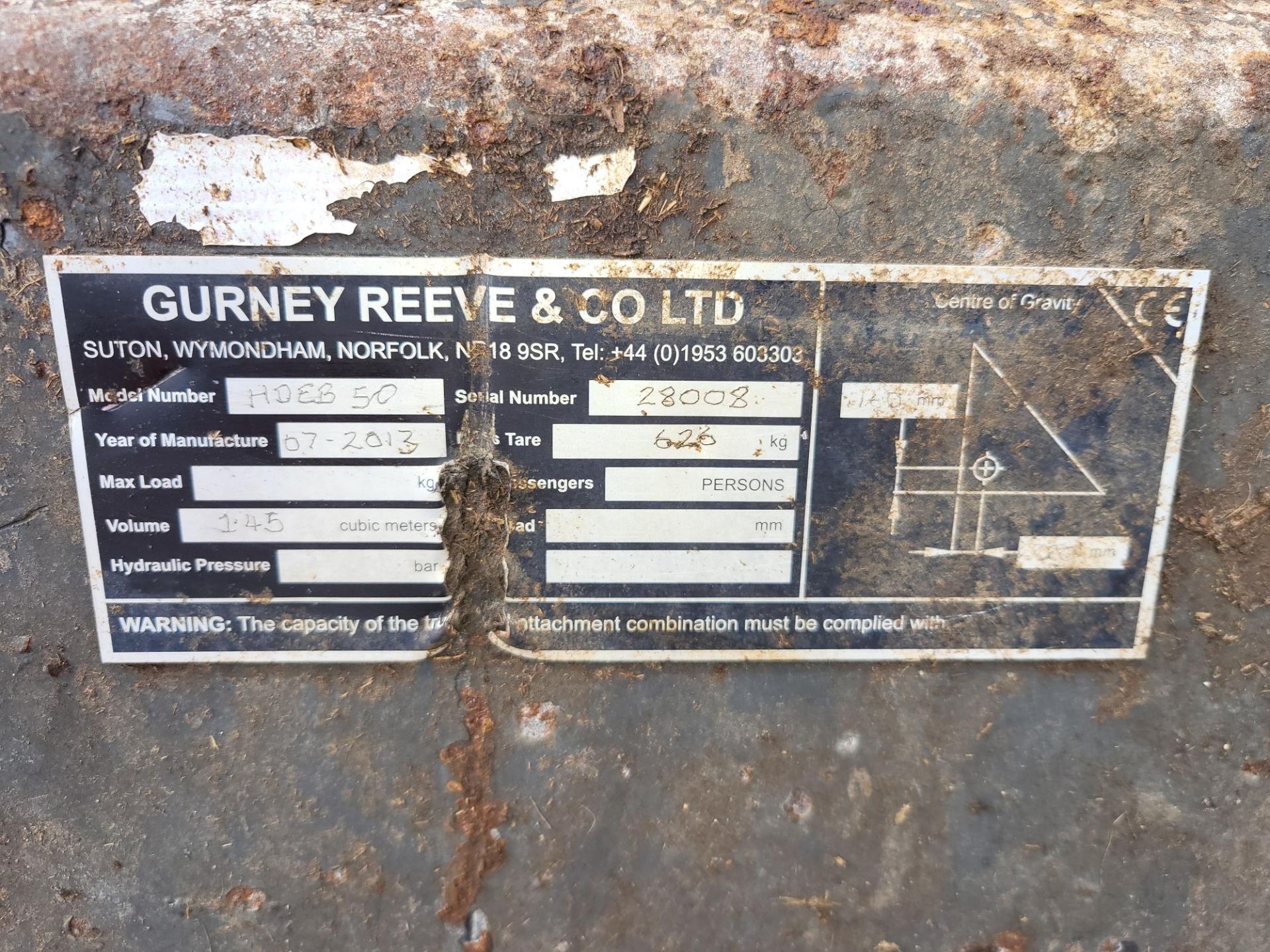 1, Gurney Reeve & Co Ltd HDBE50 1.45m3 (2.3m) Bucket (2013)(Damaged) - Image 3 of 3