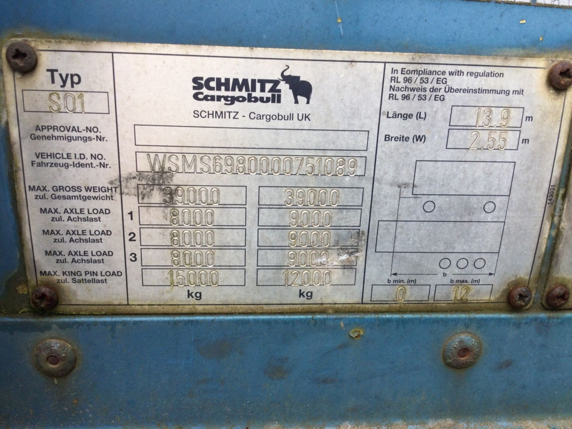 Schmitz Tri-Axle 13.9m Curtainside Trailer Test Expired, serial number C144283 , year 2003. Note - - Bild 3 aus 3