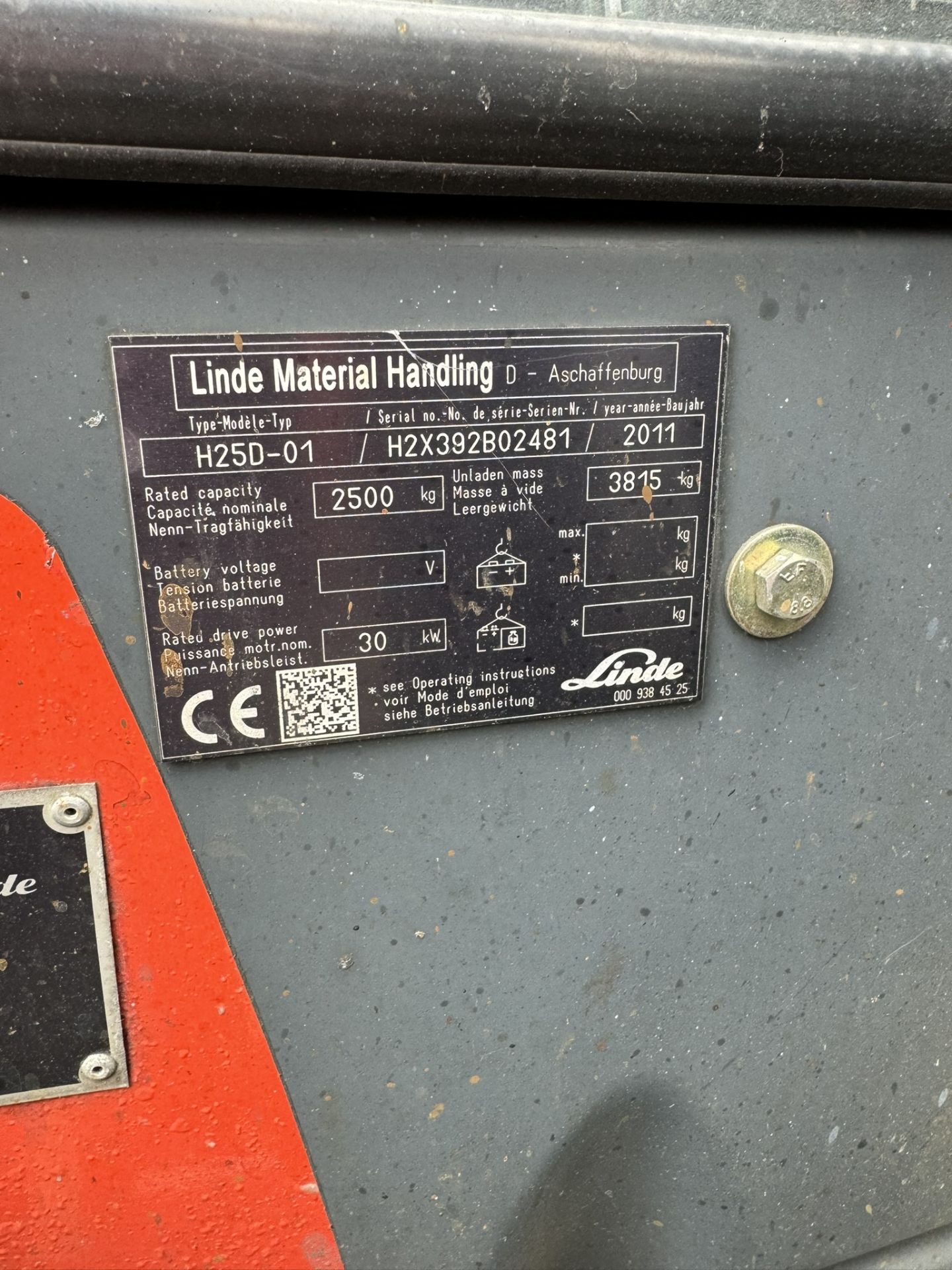 Linde H25D-01 Lpg Powered Fork Lift Truck, Rated Capacity 2500kg (None Runner - Spares Or Repairs On - Image 4 of 4
