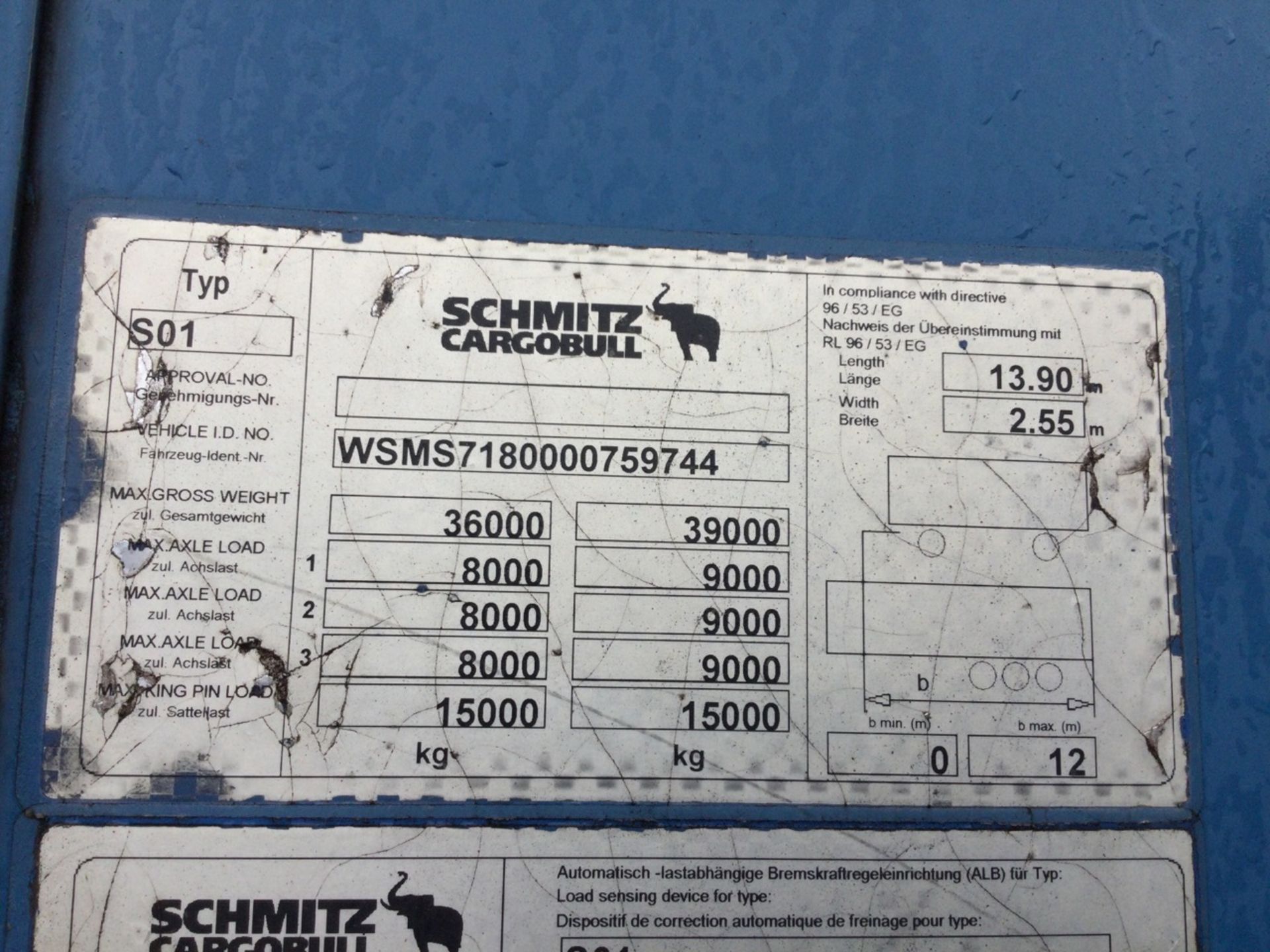 Schmitz Tri-Axle 13.9 Box Trailer Mot Until 30/11/24 , serial number C294852 , year 2010. Note - No - Image 4 of 4