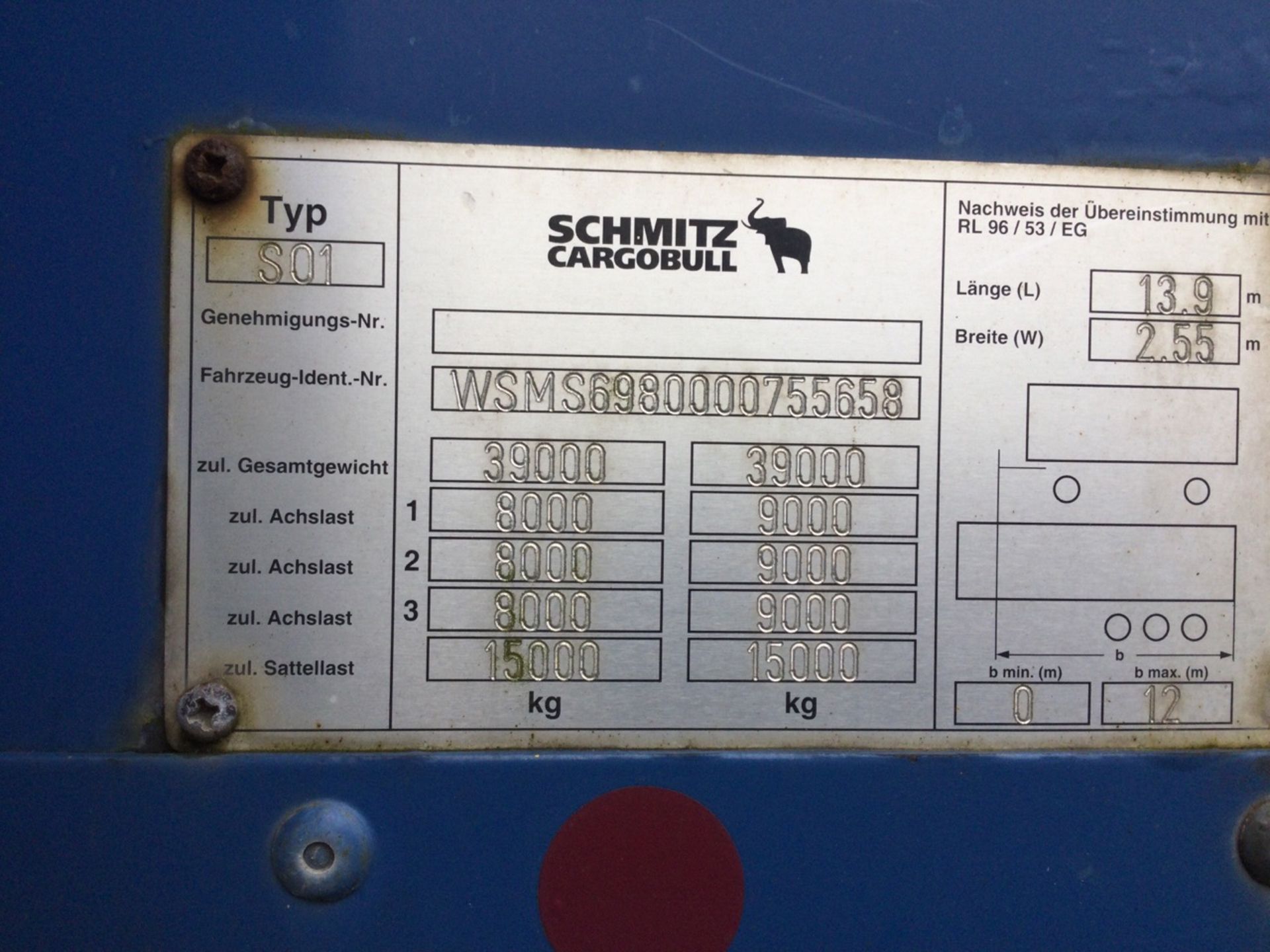 Schmitz Tri-Axle 13.9m Curtainside Trailer Mot Expired, serial number C230224 , year 2007. Note - - Image 3 of 3