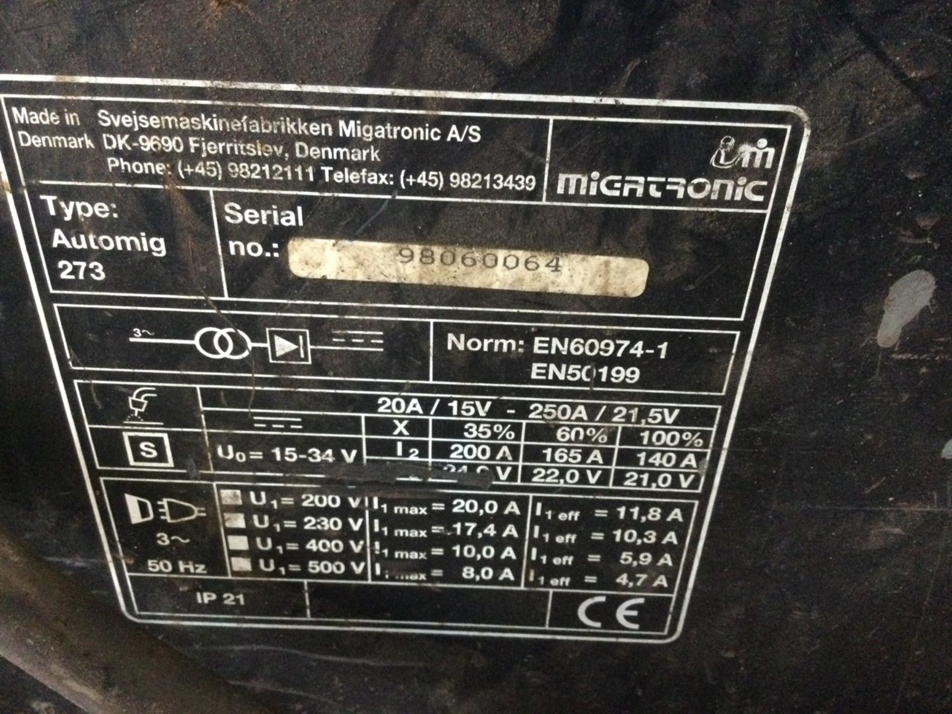 Migatronic AUTOMIG 273 Mig Welding Power Source With Associated Attachments (Gas Bottle Not Include - Image 2 of 3