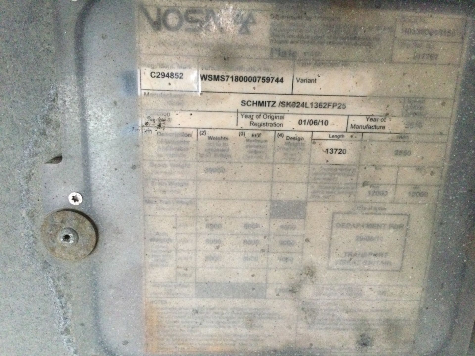 Schmitz Tri-Axle 13.9 Box Trailer Mot Until 30/11/24 , serial number C294852 , year 2010. Note - No - Image 2 of 4