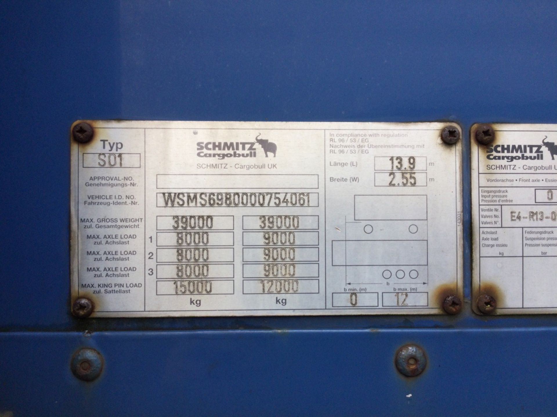 SCHMITZ Tri-Axle 13.7m Curtainside Trailer With Air Suspension Mot Expired , serial number C184750 - Bild 4 aus 4
