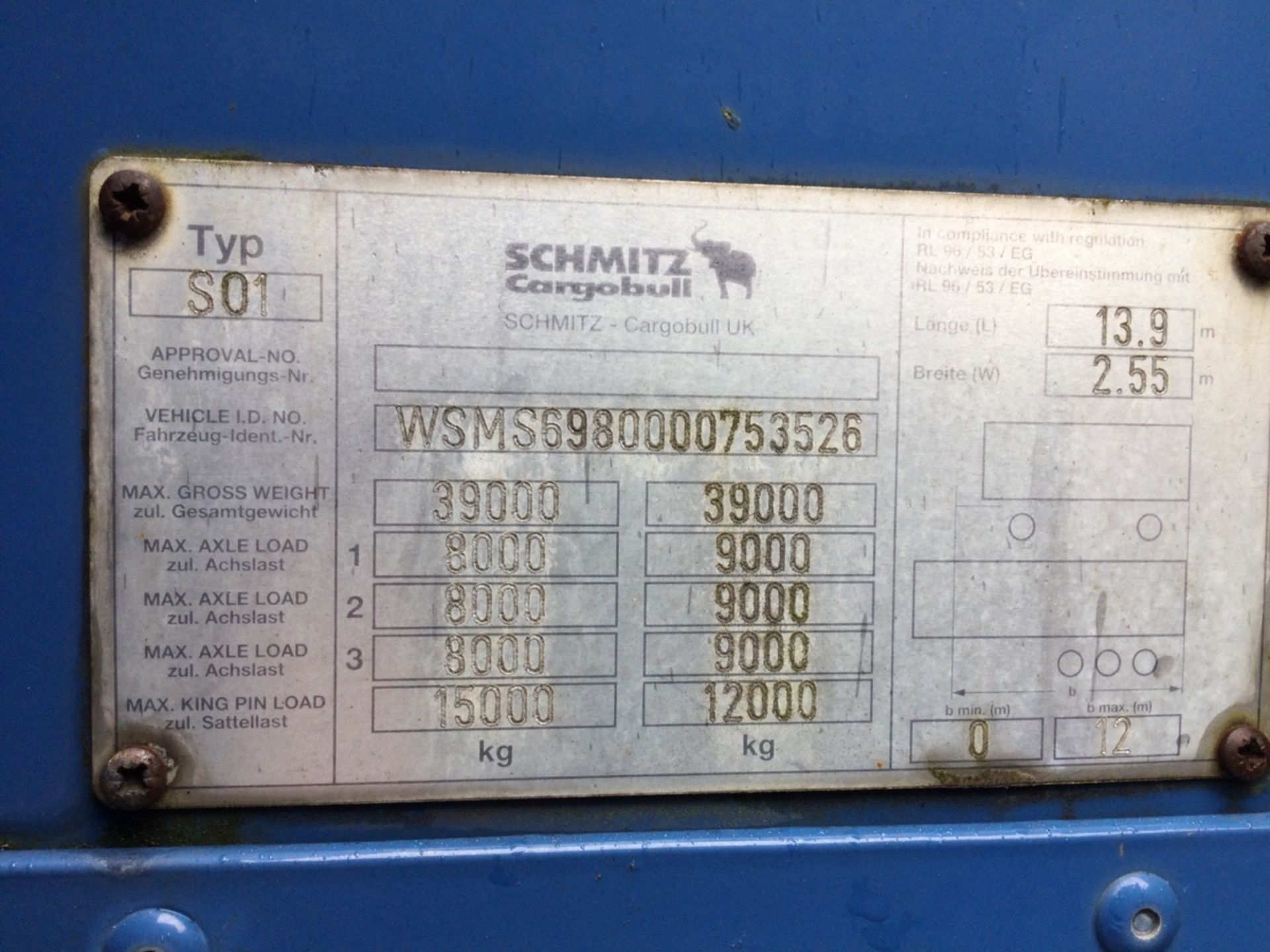 Schmitz Tri-Axle Curtainside Trailer Mot Expired , serial number C176127 , year 2005. Note - No BP - Image 2 of 2