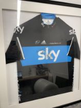 Edvald Boasson Hagen Framed & Signed Sky Pinarello Cycling Jersey (Blue). Winner Three Individual St