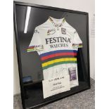 Luc Leblanc Framed & Signed Festina Watches UCI Rainbow Cycling Jersey. World Champion 1994