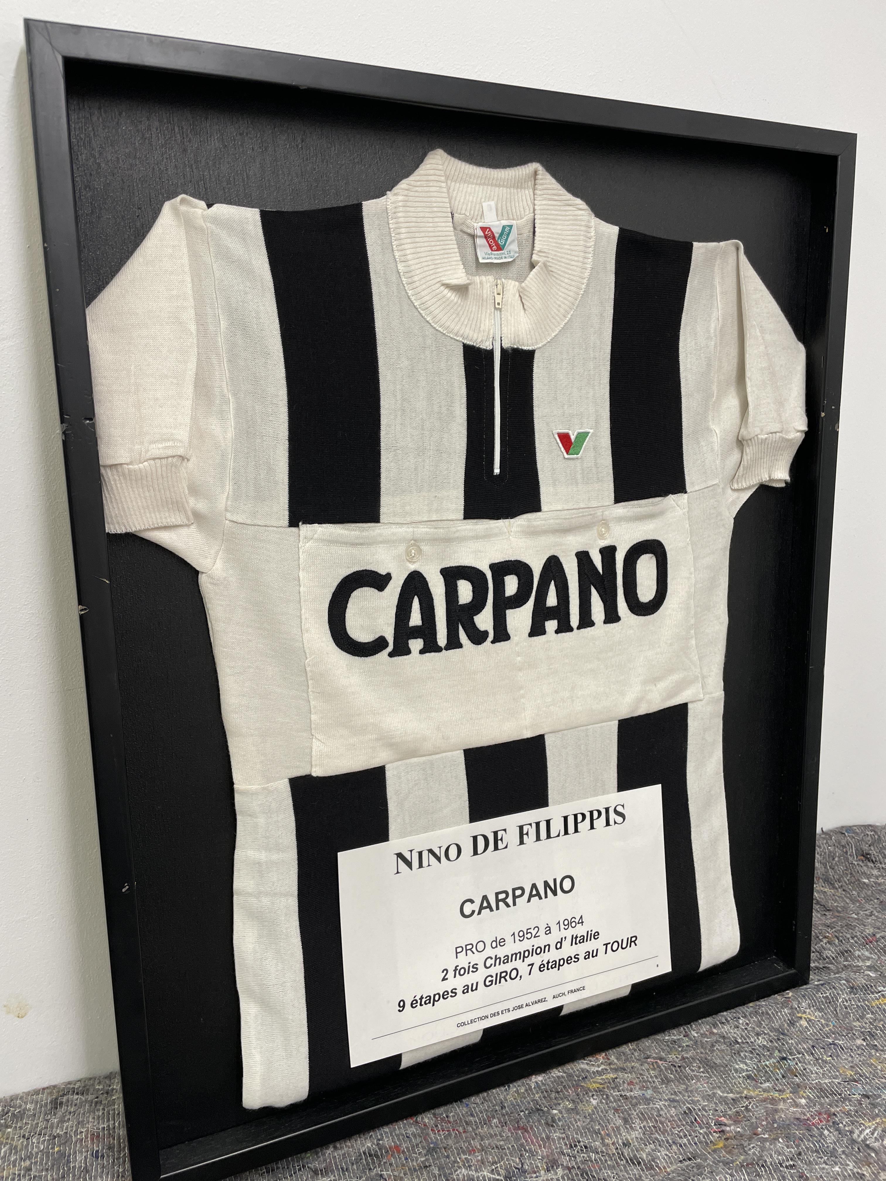 Nino Defilippis Framed Carpano / Vittore Gianni Wool Blend Vintage Cycling Jersey.