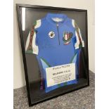 Paola Pezzo Framed & Signed Squadra Italia Jersey. Female Mountain Bike Champion of Europe 1994 & 95
